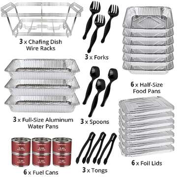 Disposable Chafing Dish Buffet Set, 33 Piece of Chafing Servers with Food Warmers, Covers, Half-Size...