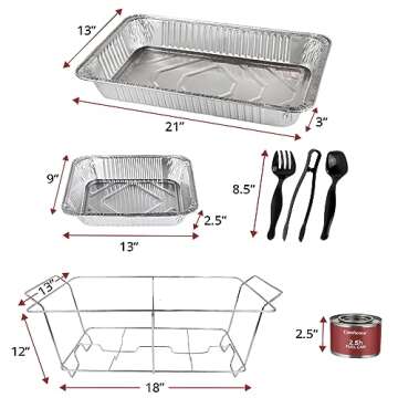 Disposable Chafing Dish Buffet Set, 33 Piece of Chafing Servers with Food Warmers, Covers, Half-Size Food Pans, Water Trays, Serving Utensils, Foil Lids and 2.5H Fuel Cans for Parties, Catering