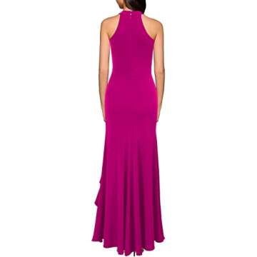 WOOSEA Women's High Neck Split Bodycon Mermaid Evening Dress  Magenta