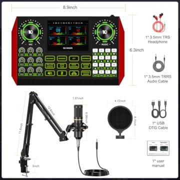 G9 Podcast Equipment Bundle with 3.5mm Condenser Microphone for PC/Phone Live Streaming, Singing, an...
