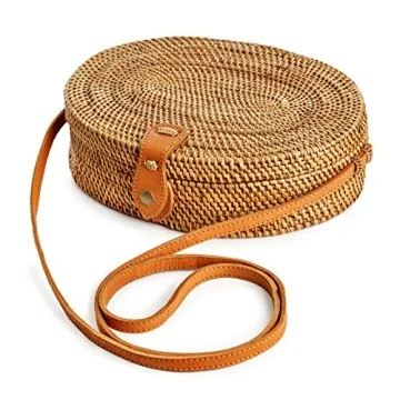 Novum Crafts Round Rattan Bag - Handmade Straw Purse