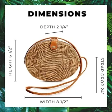 Novum Crafts Round Rattan Bag - Handmade Straw Purse