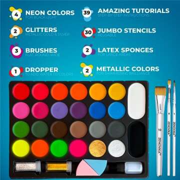 Zenovika Face Painting Kit for Kids - 26 Colors Face Paint Kit, Non-Toxic and Hypoallergenic, Stenci...