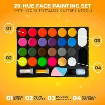 Zenovika Face Painting Kit for Kids - 26 Colors Face Paint Kit, Non-Toxic and Hypoallergenic, Stencils, Book, and Professional Halloween Makeup Kit - Safe and Easy to Use Face Paint Kit for Kids