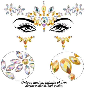 SIQUK 17 Sheet Face Jewels Adhesive Rhinestones Face Gems Sticker Including 12 Sheet Mermaid Face Jewel Stickers and 5 Sheet Face and Body Jewels Stick on Gems for Festival Party