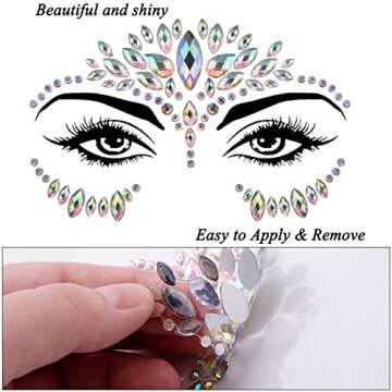 SIQUK 17 Sheet Face Jewels Adhesive Rhinestones Face Gems Sticker Including 12 Sheet Mermaid Face Jewel Stickers and 5 Sheet Face and Body Jewels Stick on Gems for Festival Party