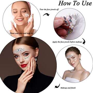 SIQUK 17 Sheet Face Jewels Adhesive Rhinestones Face Gems Sticker Including 12 Sheet Mermaid Face Jewel Stickers and 5 Sheet Face and Body Jewels Stick on Gems for Festival Party