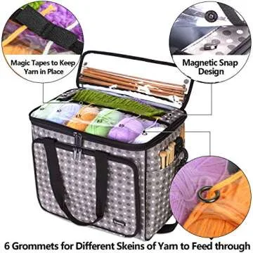 Teamoy Knitting Bag, Yarn Tote Organizer with Inner Divider (Sewn to Bottom) for Crochet Hooks, Knit...