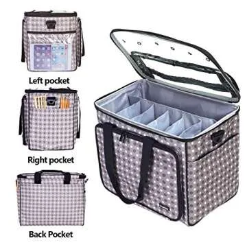 Teamoy Knitting Bag, Yarn Tote Organizer with Inner Divider (Sewn to Bottom) for Crochet Hooks, Knitting Needles(Up to 14”), Project and Supplies, Gray Dots -No Accessories Included