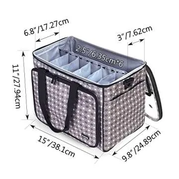 Teamoy Knitting Bag, Yarn Tote Organizer with Inner Divider (Sewn to Bottom) for Crochet Hooks, Knitting Needles(Up to 14”), Project and Supplies, Gray Dots -No Accessories Included