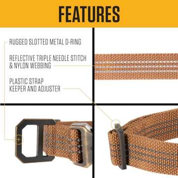Carhartt Fully Adjustable Nylon Webbing Collars for Dogs, Reflective Stitching for Visibility, Carhartt Brown (Nylon Webbing), Medium