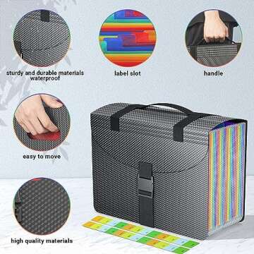 Expanding File Folders with Handle,25 Pockets Accordion File Organizer Expandable,Portable Expandabl...