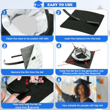 GIURKUU Graduation Cap Headband, Firm Anti-fall HairBand for Graduation Hat, Hat Accessories for Gra...