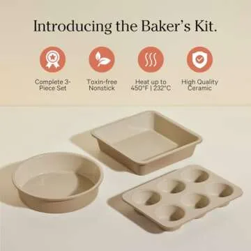 Our Place Wonder Oven Baker’s Kit – 3-Piece Toxin-Free Ceramic Nonstick Bakeware Set (8” Round, 8” Square, 6-Cup Muffin Pan) - Oven-Safe up to 450°F - Steam