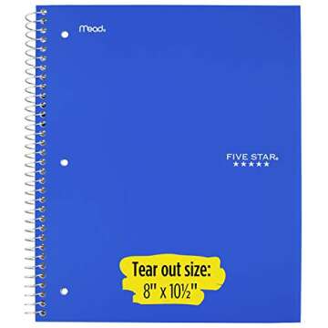 Five Star Spiral Notebook, 5-Subject, Tidewater Blue