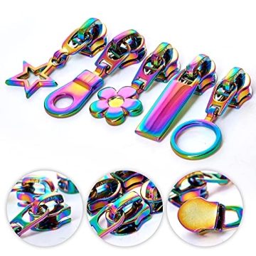 KEJUEEB #5 Rainbow Zipper Tape by The Yard 5 Yards with 10Pcs Pulls, Zippers Bulk Nylon Coil Colorful Teeth and Metal Slider Pull Tab for Sewing DIY Tailor Craft-No Stops (Black-Rainbow), (KJ-10)