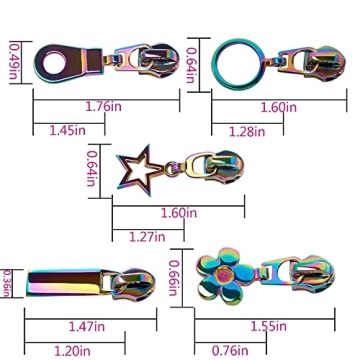 KEJUEEB #5 Rainbow Zipper Tape by The Yard 5 Yards with 10Pcs Pulls, Zippers Bulk Nylon Coil Colorful Teeth and Metal Slider Pull Tab for Sewing DIY Tailor Craft-No Stops (Black-Rainbow), (KJ-10)