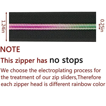 KEJUEEB #5 Rainbow Zipper Tape by The Yard 5 Yards with 10Pcs Pulls, Zippers Bulk Nylon Coil Colorful Teeth and Metal Slider Pull Tab for Sewing DIY Tailor Craft-No Stops (Black-Rainbow), (KJ-10)