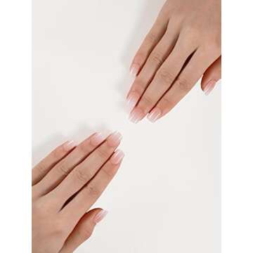 French Fake Nails Tips Press on Nails Short Square False Nail Glossy Full Cover Acrylic Nails, Artif...