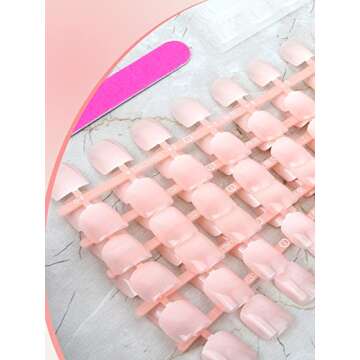 French Fake Nails Tips Press on Nails Short Square False Nail Glossy Full Cover Acrylic Nails, Artificail Nails Kit with Nail Glue Stickers,Files and Stick for Nail Art Manicure Decoration (Nude)