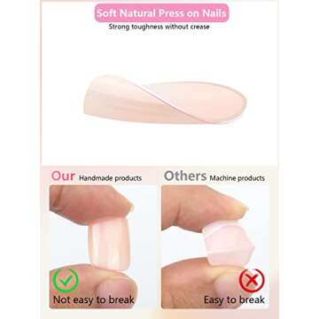 French Fake Nails Tips Press on Nails Short Square False Nail Glossy Full Cover Acrylic Nails, Artificail Nails Kit with Nail Glue Stickers,Files and Stick for Nail Art Manicure Decoration (Nude)