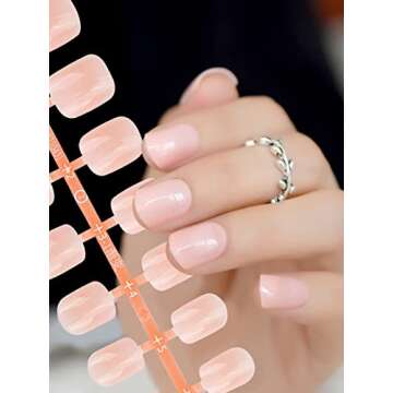 French Fake Nails Tips Press on Nails Short Square False Nail Glossy Full Cover Acrylic Nails, Artificail Nails Kit with Nail Glue Stickers,Files and Stick for Nail Art Manicure Decoration (Nude)