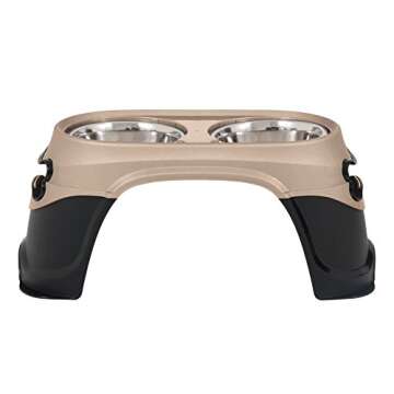 Petmate Easy Reach Pet Diner Elevated Dog Bowls 2 Sizes 2 Polished Colors, Black/Pearl Tan, Large (23479), Made in USA