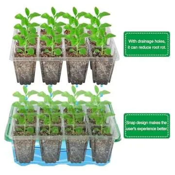 Bonviee 5 Packs Seed Starter Tray with Plant Light, Elevated Seedling Starter Trays Kits with Adjustable Humidity Domes and Clear Cell Tray, 12 Full Spectrum led lamp Beads for Plants Indoor-Green