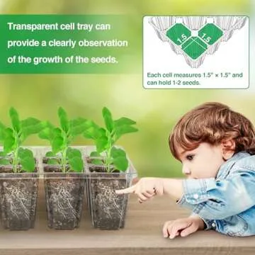 Bonviee 5 Packs Seed Starter Tray with Plant Light, Elevated Seedling Starter Trays Kits with Adjustable Humidity Domes and Clear Cell Tray, 12 Full Spectrum led lamp Beads for Plants Indoor-Green