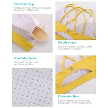 RUNNING GIRL Sports Bras for Women,Strappy Back Supportive Sports Bra Padded Workout Bras Medium Support(WX2354 Yellow,XS)