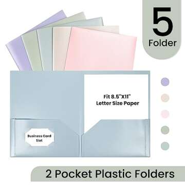 GNL Plastic Folders with Pockets, Pack of 5, Muted Pastel Colors, Heavy Duty 2 Pocket File Folders L...