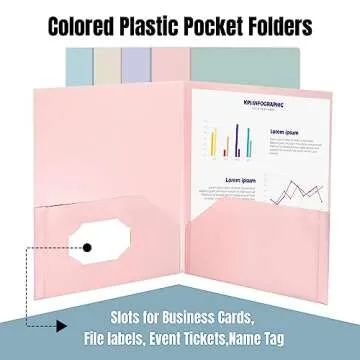 GNL Plastic Folders with Pockets, Pack of 5, Muted Pastel Colors, Heavy Duty 2 Pocket File Folders Letter Size, Pocket Folders for School, Home, and Office