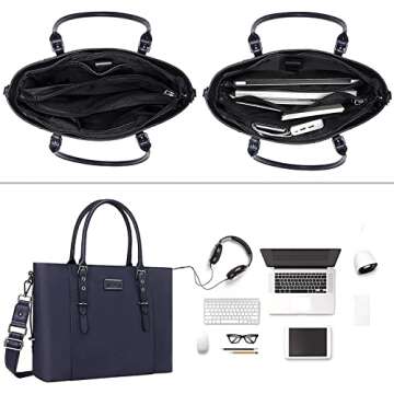MOSISO PU Leather Laptop Tote Bag for Women (15-16 inch), Waterproof Large Capacity Business Work Br...