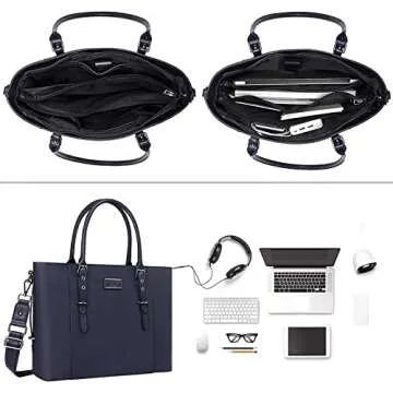 MOSISO PU Leather Laptop Tote Bag for Women (15-16 inch), Waterproof Large Capacity Business Work Br...