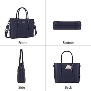 MOSISO PU Leather Laptop Tote Bag for Women (15-16 inch), Waterproof Large Capacity Business Work Briefcase Shoulder Laptop Bag, Navy Blue