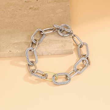 Mytys Link Bracelet for Women Gold and Silver 2 tone Circles Chain Wire Bangle Designer Inspired Bracelets (style 1)