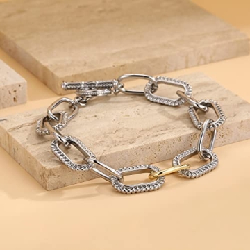 Mytys Link Bracelet for Women Gold and Silver 2 tone Circles Chain Wire Bangle Designer Inspired Bracelets (style 1)