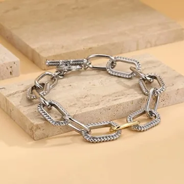 Mytys Link Bracelet for Women Gold and Silver 2 tone Circles Chain Wire Bangle Designer Inspired Bracelets (style 1)