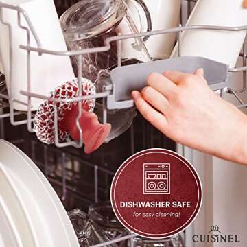 Cast Iron Chainmail Scrubber - Cleaner for Pans and Pots - Premium Stainless Steel/Silicone Scraper for Skillets - Ergonomic Food-Safe Design - Easy to Clean Dishwasher Safe Cookware Sponge Accessory