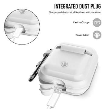 Compatible Airpods Case, Coffea Airpods Accessories Protective Silicone Case Cover and Skin with Carabiner for Airpods (White)