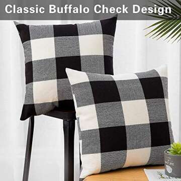Burlap Farmhouse Decor Buffalo Checkers Plaid Cotton Linen Decorative Throw Pillow Cover Rustic Cushion Cover Pillowcase for Sofa 18 x 18 Inch, Set of 2 (Black/White, 18"×18")