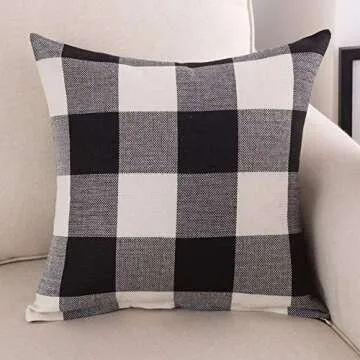 Burlap Farmhouse Decor Buffalo Checkers Plaid Cotton Linen Decorative Throw Pillow Cover Rustic Cushion Cover Pillowcase for Sofa 18 x 18 Inch, Set of 2 (Black/White, 18"×18")