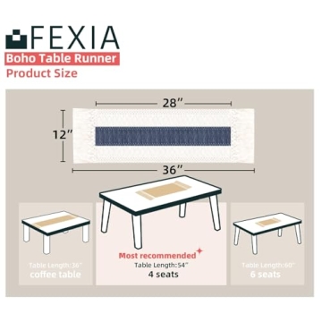 Boho Macrame Table Runner - 36" Cream & Blue