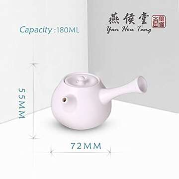 Yan Hou Tang Chinese Ceramic Classic Matte Tea Pot Infuser 240ml 8.6oz - Business Small Gift Handmade Asian Kitchen Glass Teaware GongFu Teapot Side Handle Porcelain Teapots