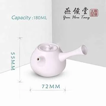 Yan Hou Tang Chinese Ceramic Classic Matte Tea Pot Infuser 240ml 8.6oz - Business Small Gift Handmade Asian Kitchen Glass Teaware GongFu Teapot Side Handle Porcelain Teapots