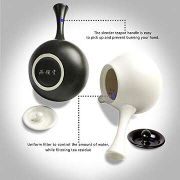 Yan Hou Tang Chinese Ceramic Classic Matte Tea Pot Infuser 240ml 8.6oz - Business Small Gift Handmade Asian Kitchen Glass Teaware GongFu Teapot Side Handle Porcelain Teapots