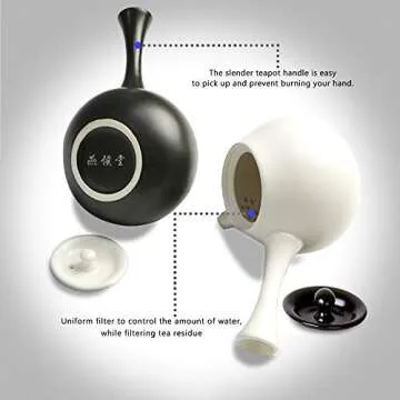 Yan Hou Tang Chinese Ceramic Classic Matte Tea Pot Infuser 240ml 8.6oz - Business Small Gift Handmade Asian Kitchen Glass Teaware GongFu Teapot Side Handle Porcelain Teapots