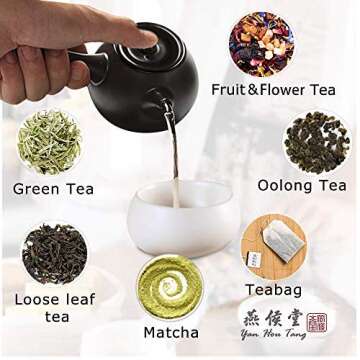 Yan Hou Tang Chinese Ceramic Classic Matte Tea Pot Infuser 240ml 8.6oz - Business Small Gift Handmade Asian Kitchen Glass Teaware GongFu Teapot Side Handle Porcelain Teapots