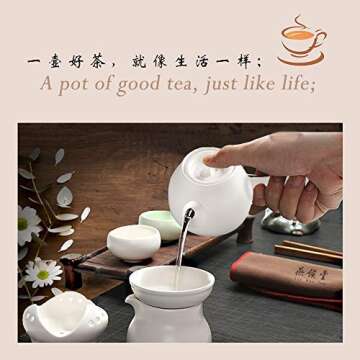 Yan Hou Tang Chinese Ceramic Classic Matte Tea Pot Infuser 240ml 8.6oz - Business Small Gift Handmade Asian Kitchen Glass Teaware GongFu Teapot Side Handle Porcelain Teapots