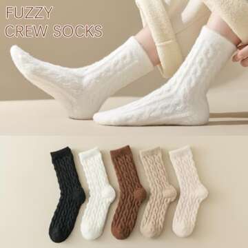 Fuzzy Crew Socks Women Warm Flully Socks Men Home Cozy Soft Sleeping Socks 5-10 Fall Winter 5 Pairs ...